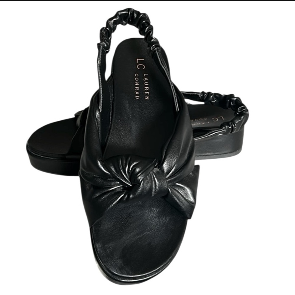 LC Lauren Conrad Sumana Black Bow Slide Slingback Sandals Size 7.5